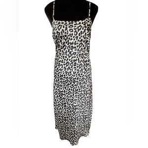 A New Day Black White Leopard Print Silky Sultry Luxe Classy Midi Slip Dress